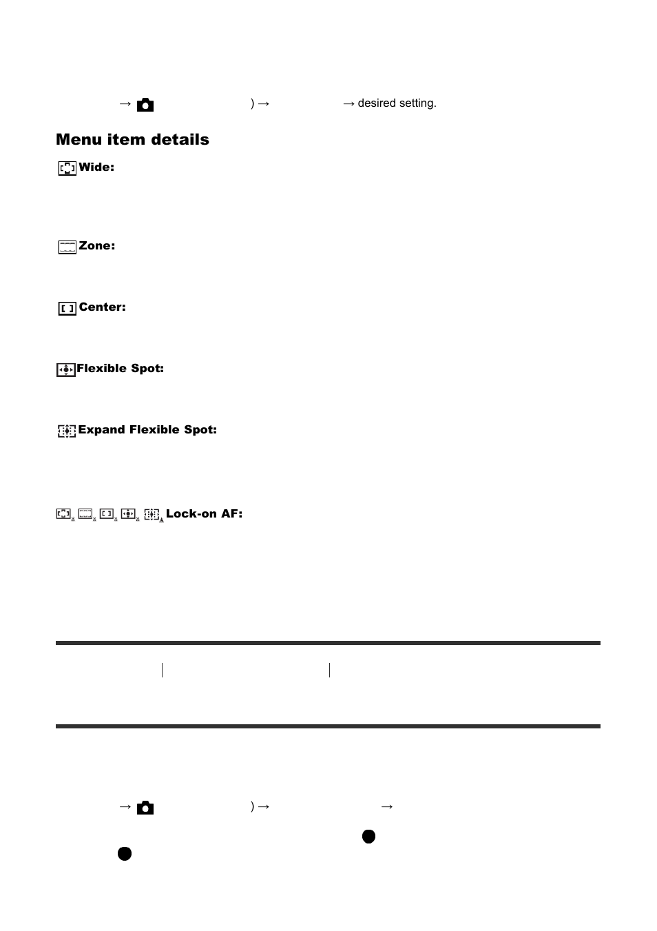 Center lock-on af [68, Center lock-on af, Menu item details | Sony ILCA-77M2 User Manual | Page 73 / 205