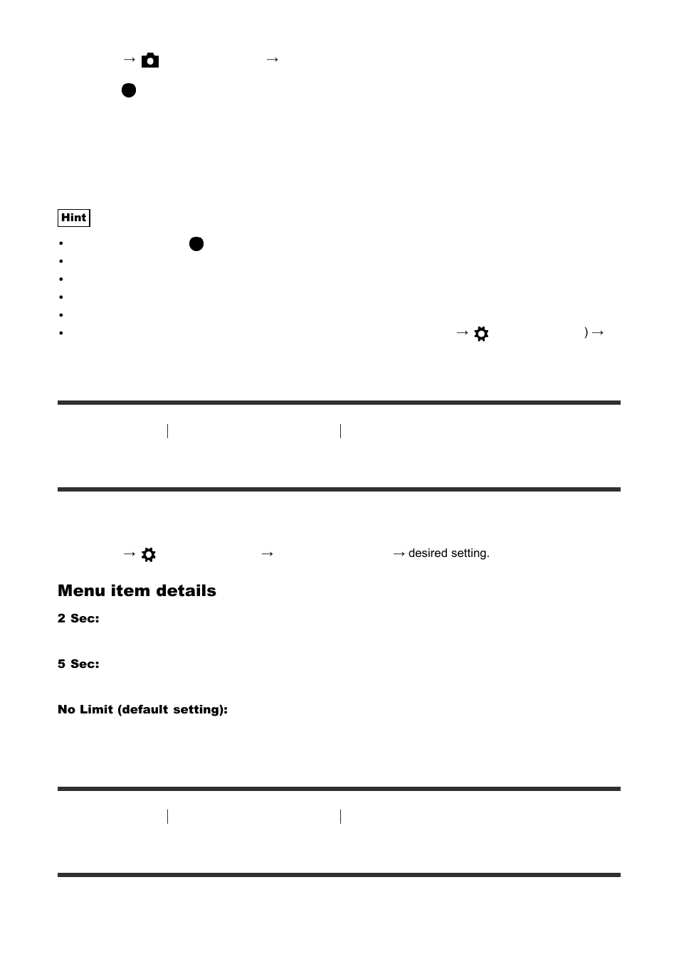 Focus magnif. time [77, Peaking level [78, Focus magnif. time | Peaking level, Menu item details | Sony ILCA-77M2 User Manual | Page 78 / 205