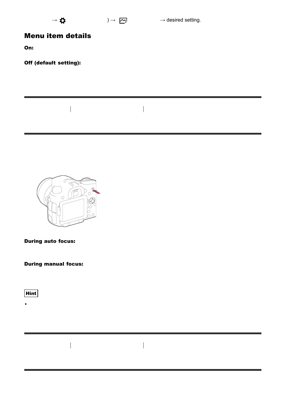 Af/mf control [81, Af illuminator (still image) [82, Af/mf control | Af illuminator (still image), Menu item details | Sony ILCA-77M2 User Manual | Page 80 / 205