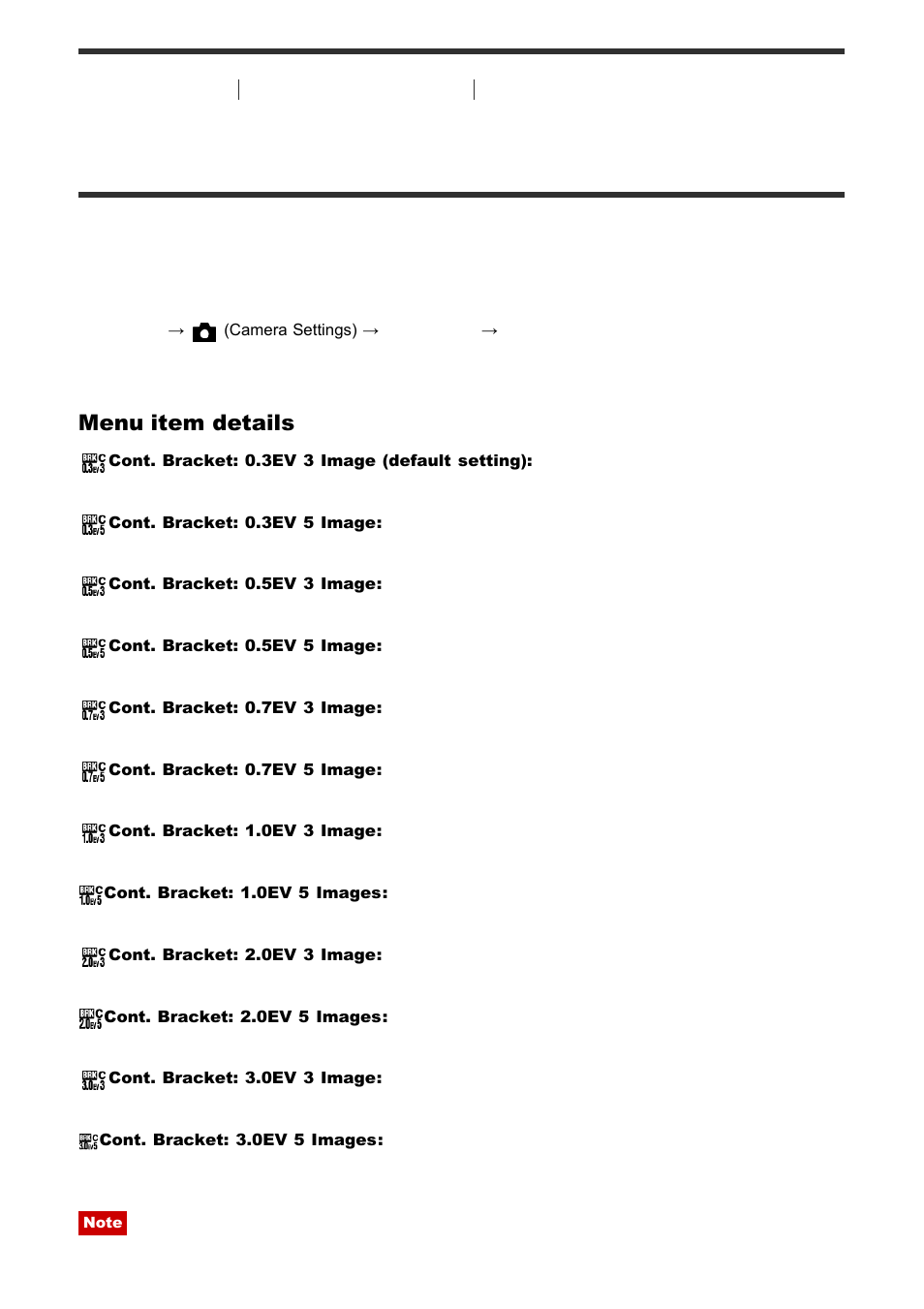 Cont. bracket, Menu item details | Sony ILCA-77M2 User Manual | Page 95 / 205
