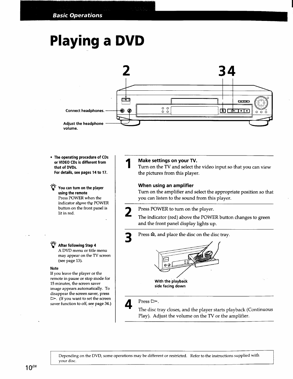 Playing a dvd, Make settings on your tv, When using an amplifier | Sony DVP-S300 User Manual | Page 10 / 45