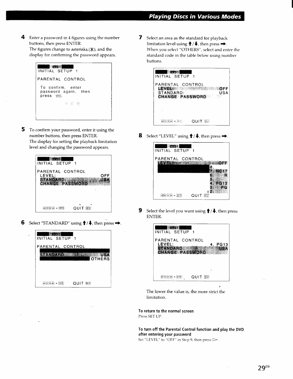 Playing discs in various modes | Sony DVP-S300 User Manual | Page 29 / 45