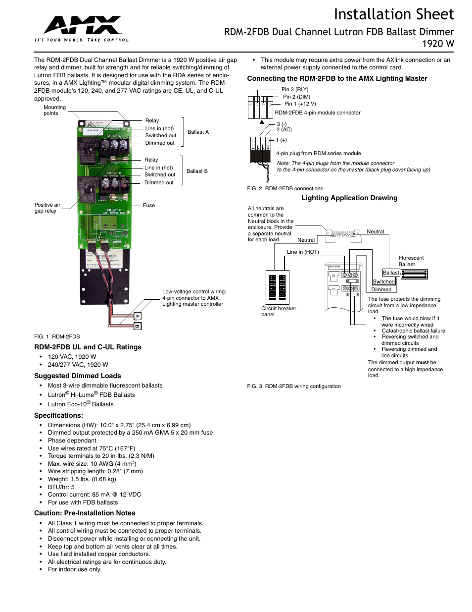 AMX RDM-2FDB User Manual | 2 pages