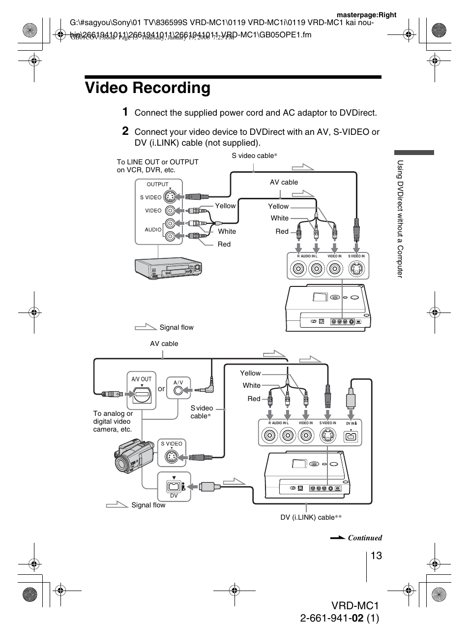 Video recording | Sony VRD-MC1 User Manual | Page 13 / 56