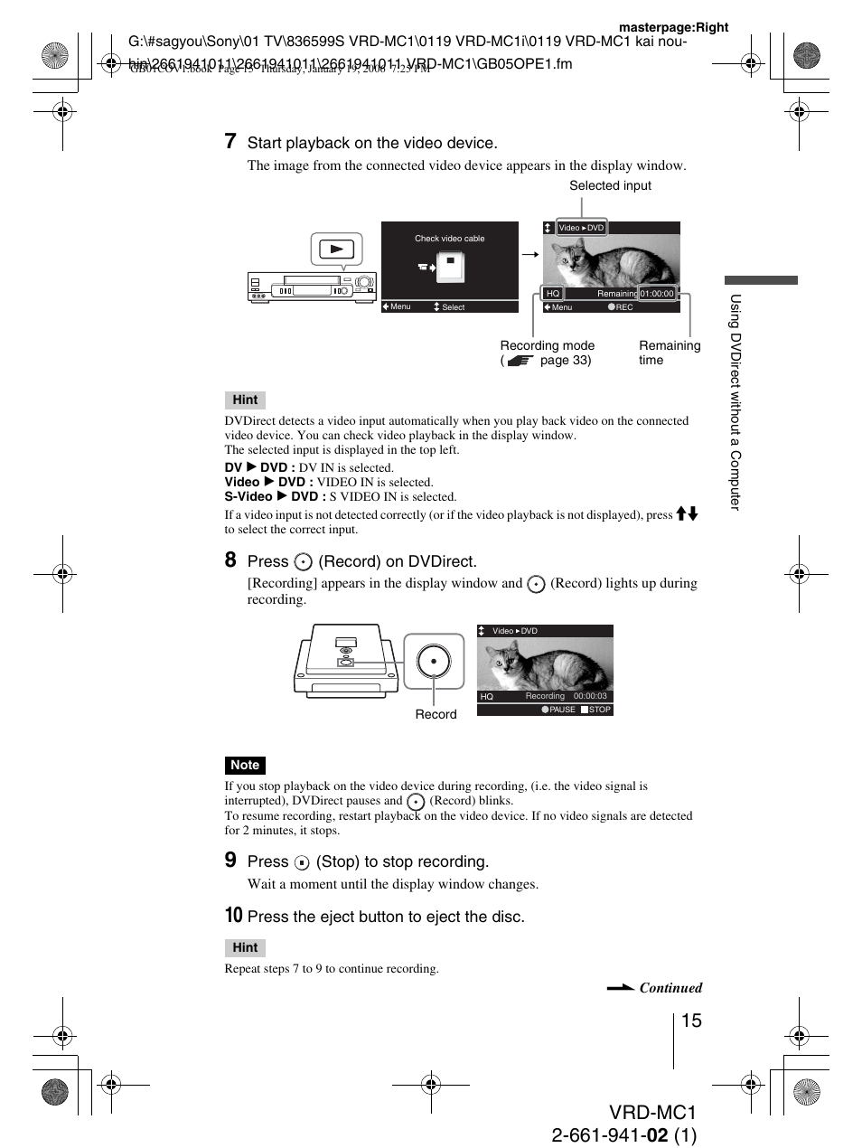 Sony VRD-MC1 User Manual | Page 15 / 56