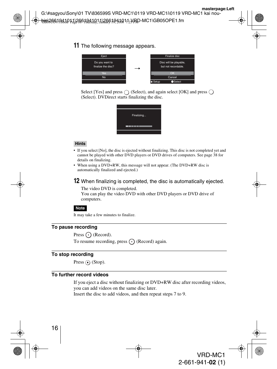 Sony VRD-MC1 User Manual | Page 16 / 56