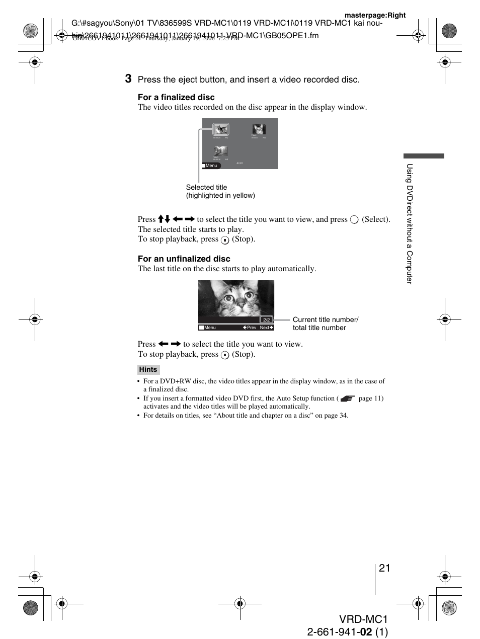 Sony VRD-MC1 User Manual | Page 21 / 56