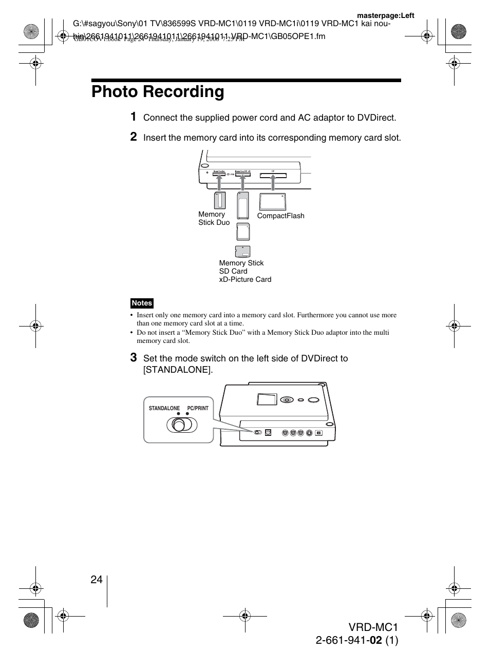 Photo recording | Sony VRD-MC1 User Manual | Page 24 / 56