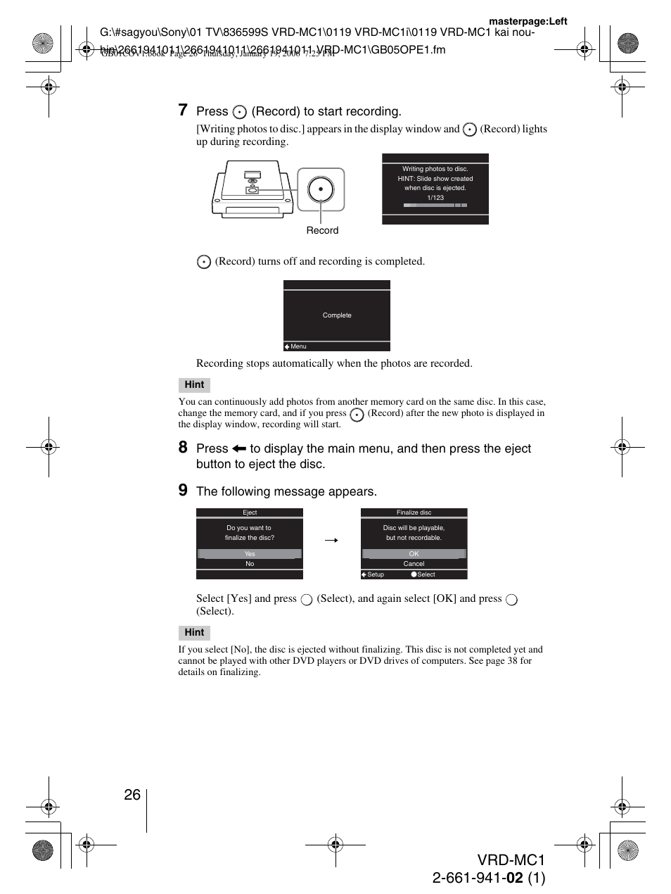 Sony VRD-MC1 User Manual | Page 26 / 56