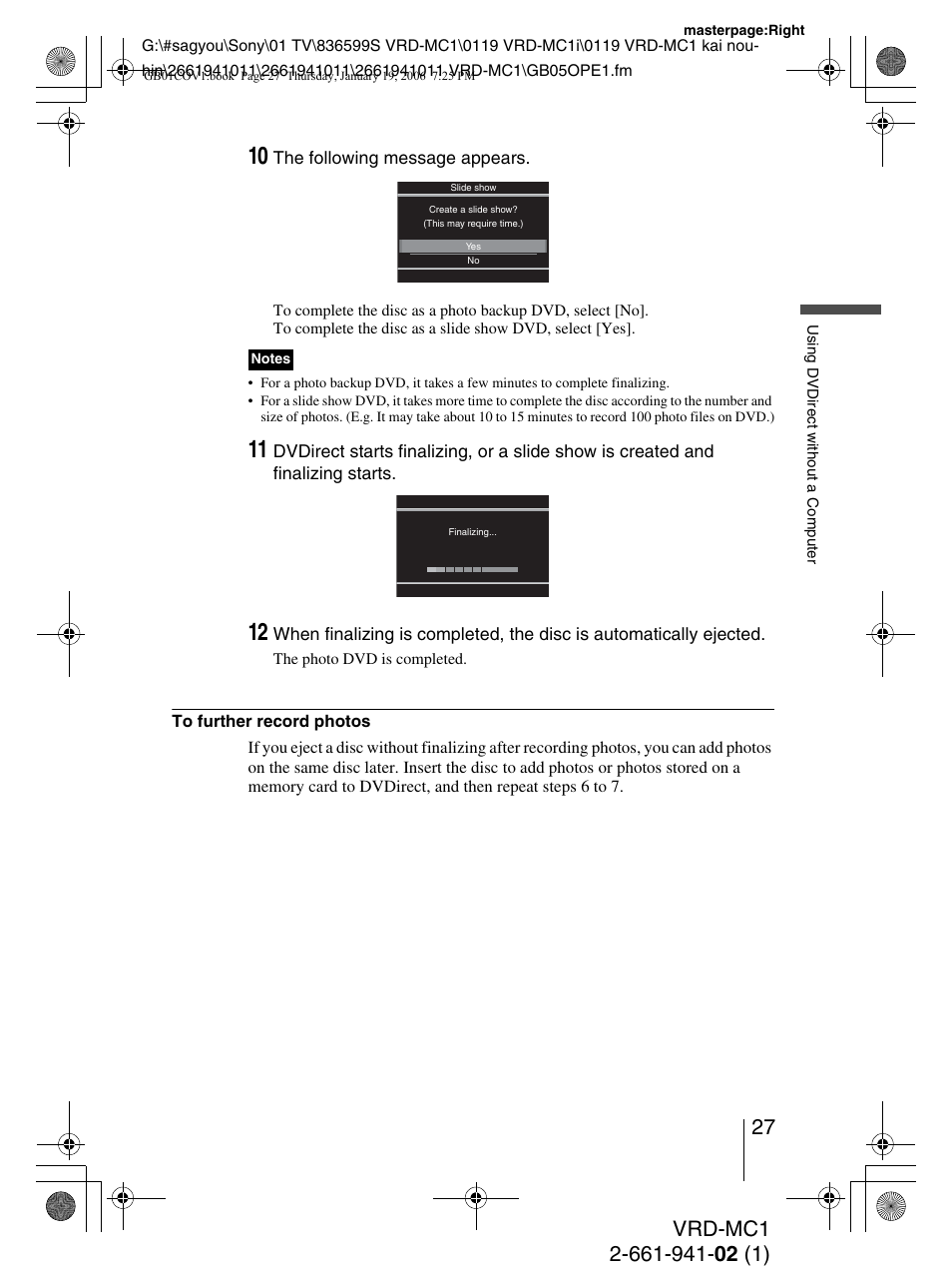 Sony VRD-MC1 User Manual | Page 27 / 56