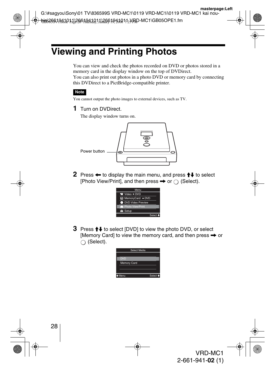 Viewing and printing photos | Sony VRD-MC1 User Manual | Page 28 / 56