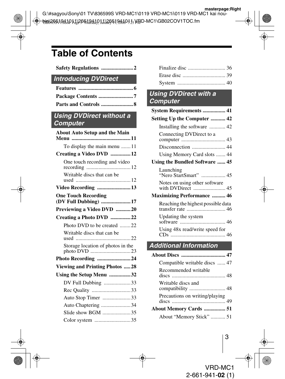 Sony VRD-MC1 User Manual | Page 3 / 56