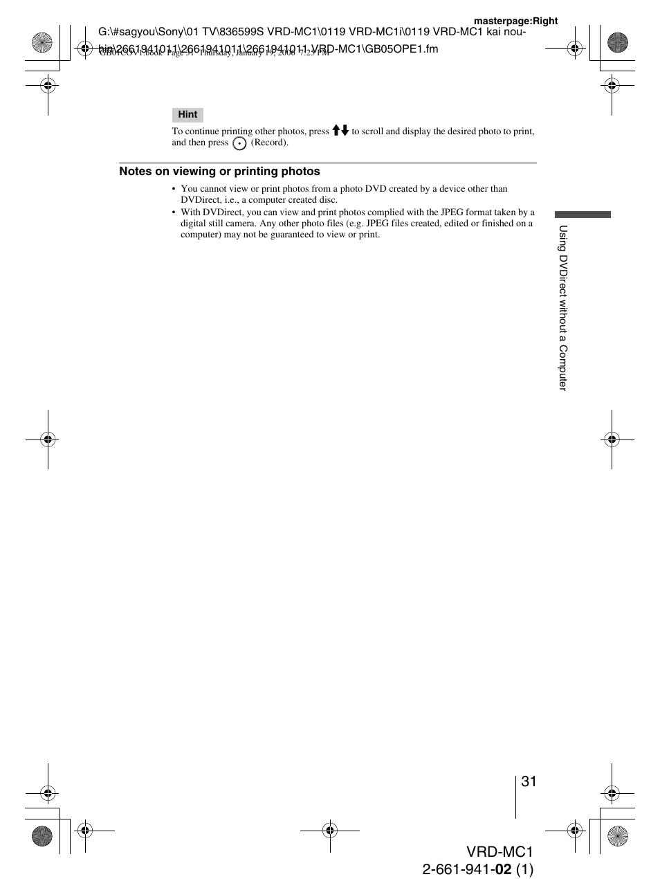 Sony VRD-MC1 User Manual | Page 31 / 56