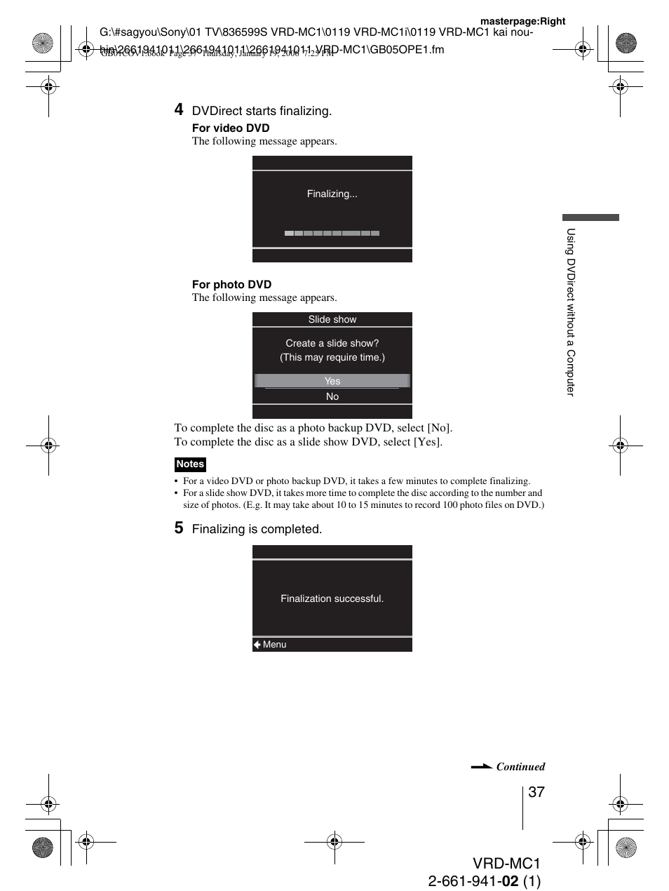 Sony VRD-MC1 User Manual | Page 37 / 56
