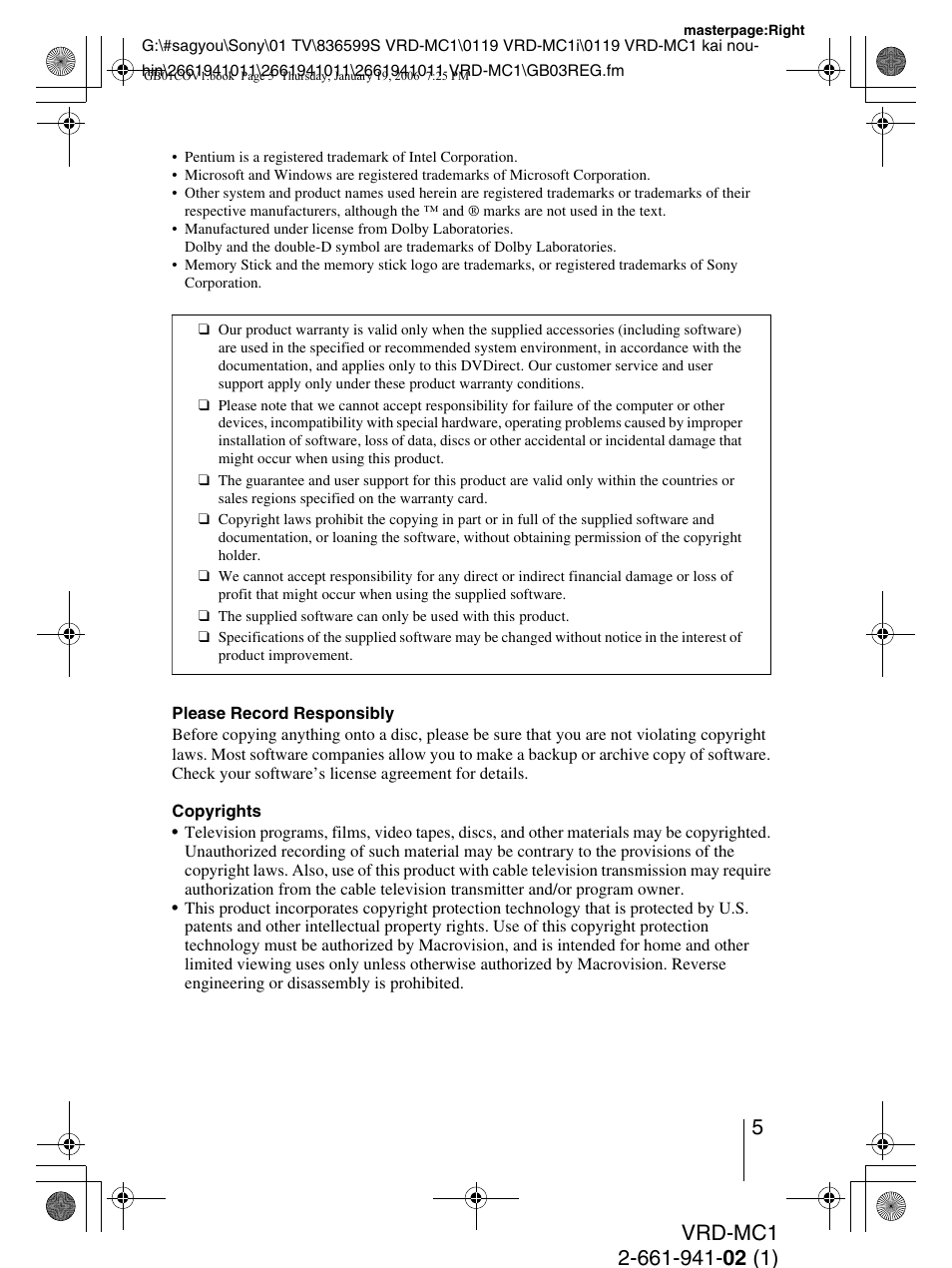 Sony VRD-MC1 User Manual | Page 5 / 56