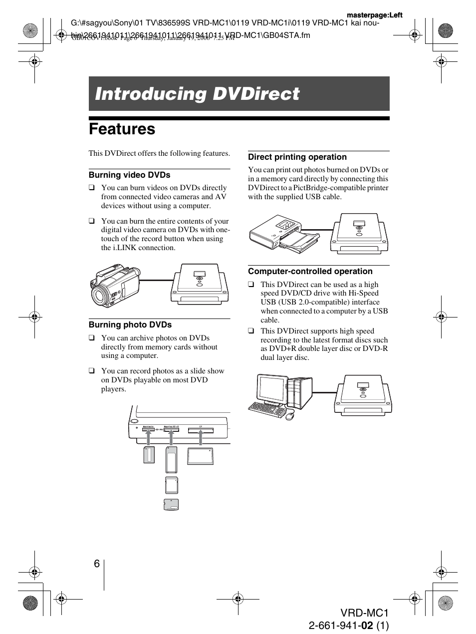 Introducing dvdirect, Features | Sony VRD-MC1 User Manual | Page 6 / 56