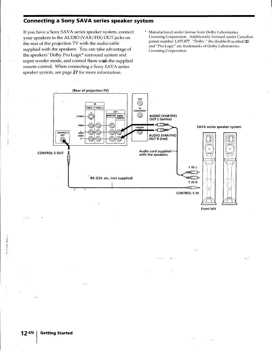 Connecting a sony sava series speaker system | Sony KP-41T35 User Manual | Page 12 / 84