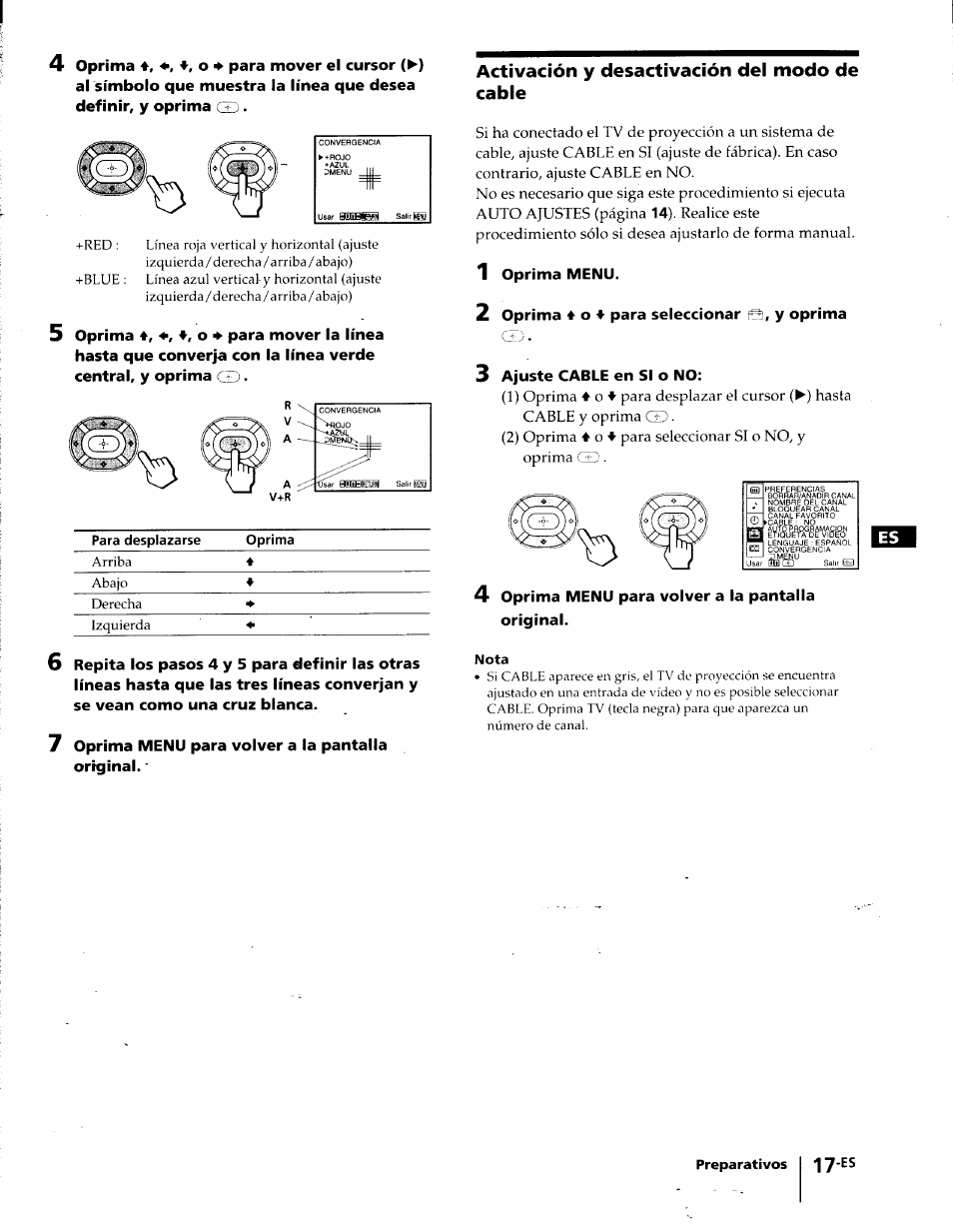 Activación y desactivación del modo de cable | Sony KP-41T35 User Manual | Page 59 / 84