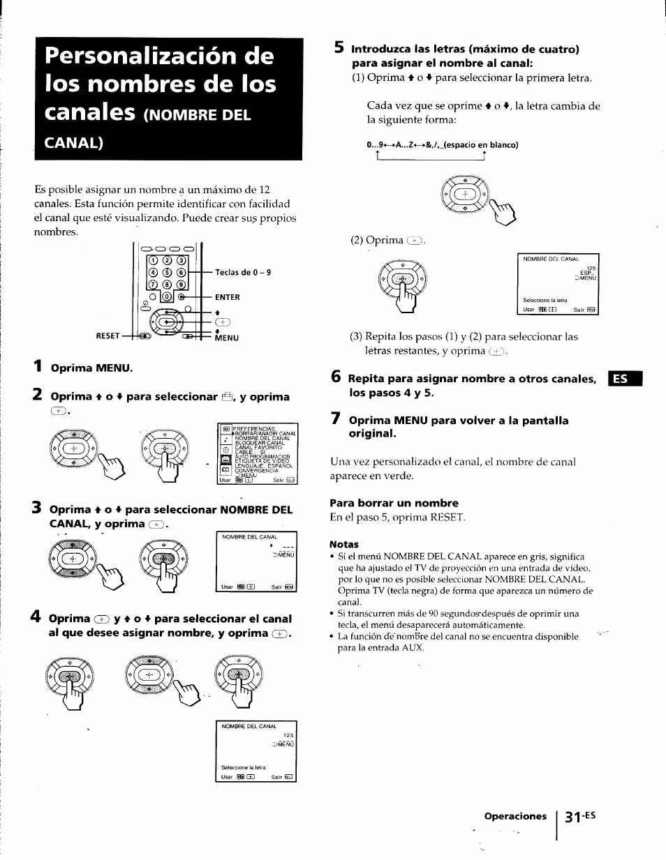 Personalización de los nombres de los canales, О__________________ о, Canal) | Sony KP-41T35 User Manual | Page 73 / 84