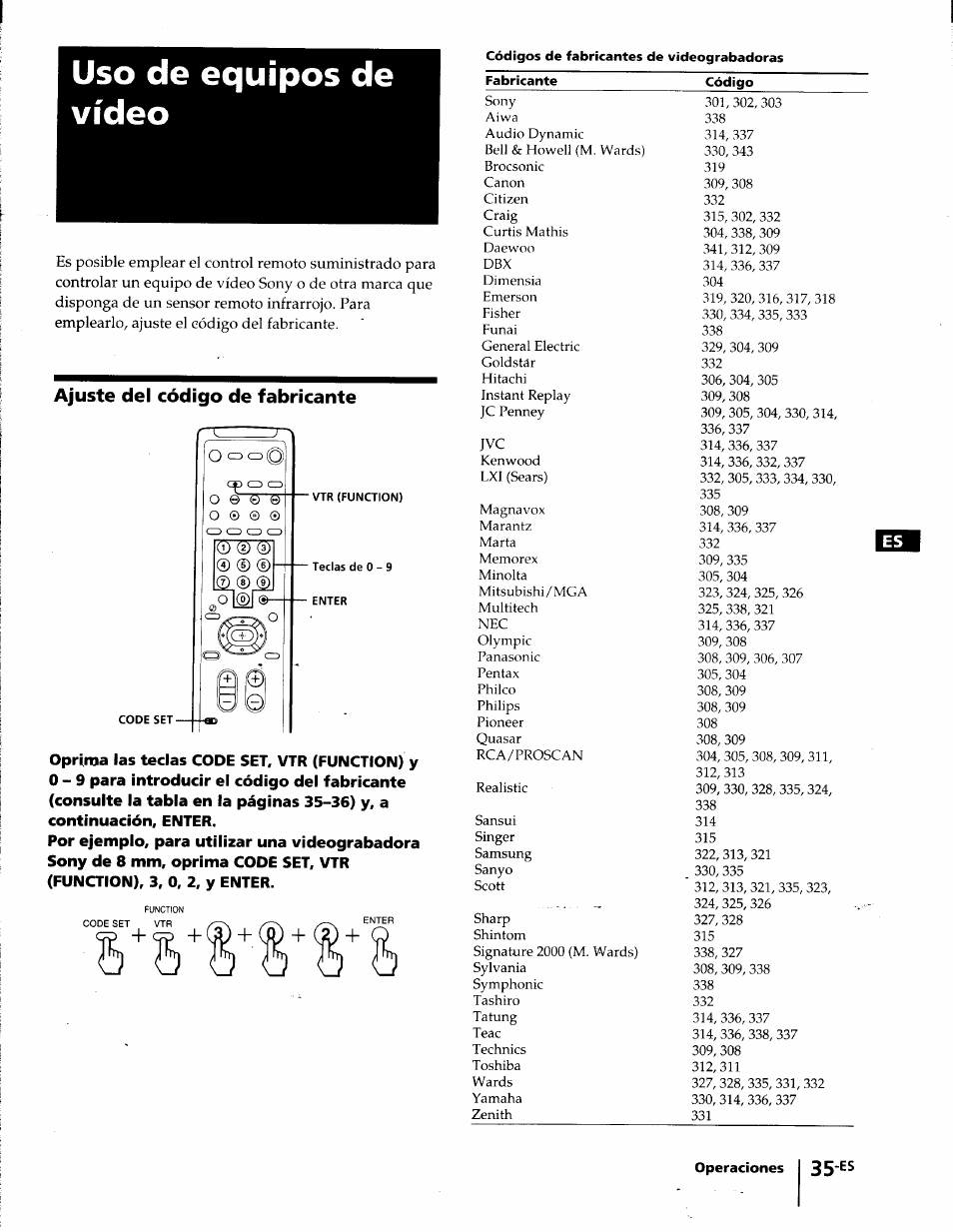 Uso de equipos de vídeo, Ajuste del código de fabricante | Sony KP-41T35 User Manual | Page 77 / 84