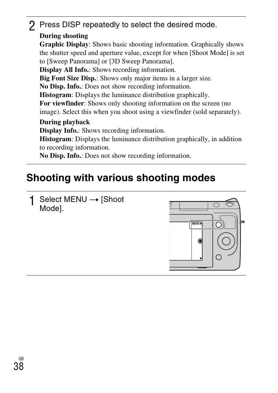 Shooting with various shooting modes, 38 shooting with various shooting modes | Sony NEX-F3 User Manual | Page 38 / 94