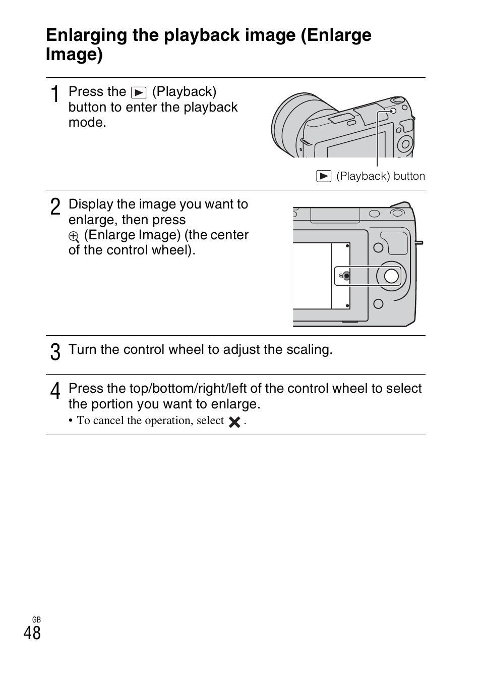 Using the playback functions, Enlarging the playback image (enlarge image) | Sony NEX-F3 User Manual | Page 48 / 94