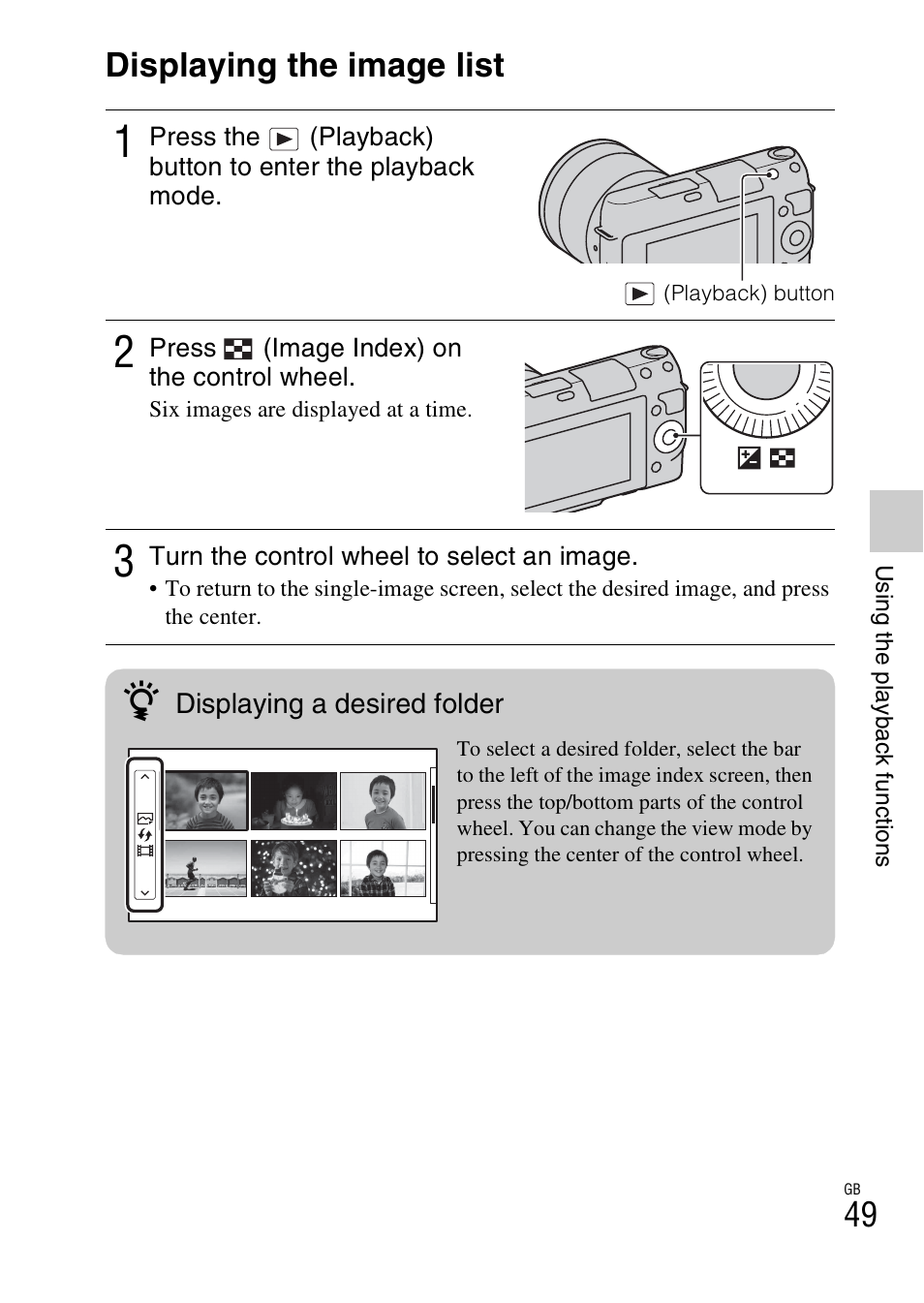 Displaying the image list | Sony NEX-F3 User Manual | Page 49 / 94