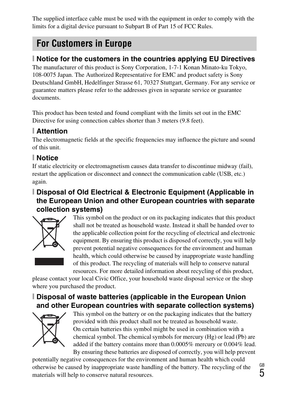 For customers in europe | Sony NEX-F3 User Manual | Page 5 / 94