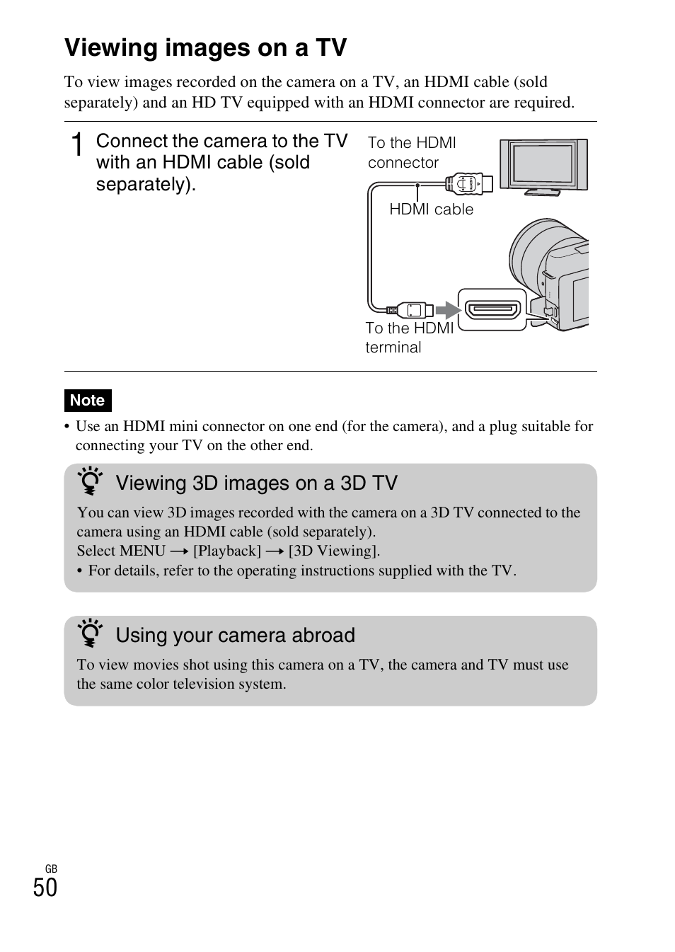 Viewing images on a tv, 50 viewing images on a tv | Sony NEX-F3 User Manual | Page 50 / 94