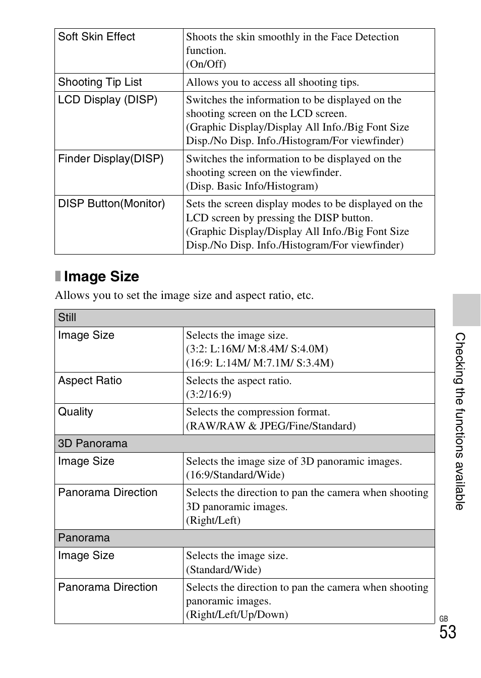 Ximage size | Sony NEX-F3 User Manual | Page 53 / 94