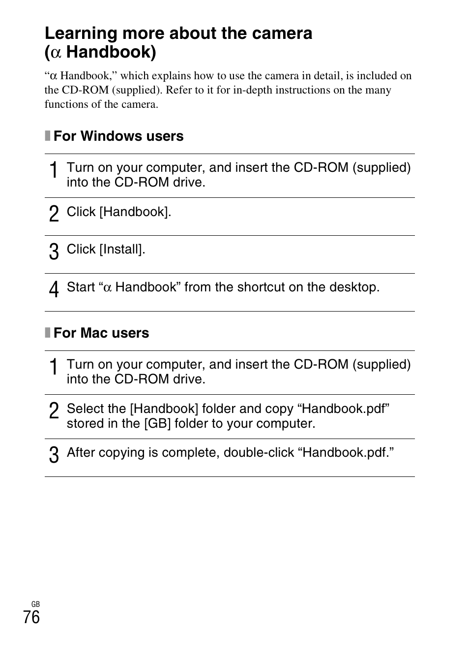 Learning more about the camera (a handbook), Learning more about the camera | Sony NEX-F3 User Manual | Page 76 / 94