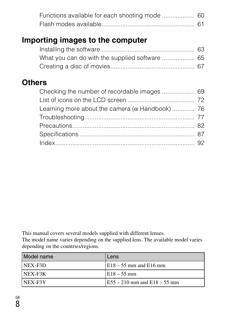 Importing images to the computer, Others | Sony NEX-F3 User Manual | Page 8 / 94