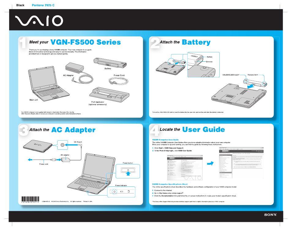 Sony VGN-FS500B User Manual | 1 page