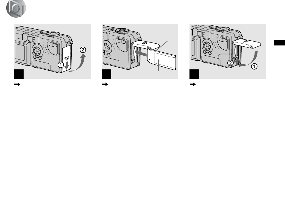 Shooting still images, Inserting and removing a “memory stick, Inserting and removing a | Memory stick | Sony DSC-P9 User Manual | Page 17 / 104