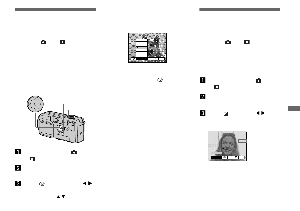 Setting the distance to the subject, Adjusting the exposure, Ev adjustment) | Sony DSC-P9 User Manual | Page 53 / 104