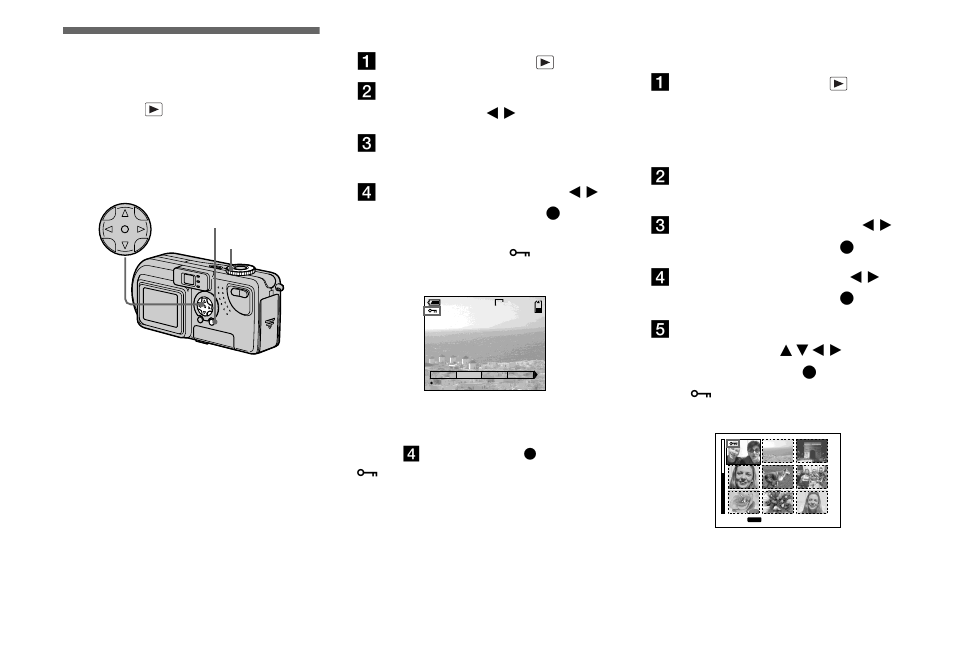 Still image editing, Protecting images, For the single screen | For the index (nine images) screen, Protecting images (protect) | Sony DSC-P9 User Manual | Page 64 / 104