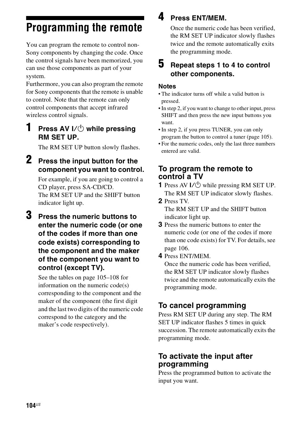 Programming the remote | Sony STR-DH800 User Manual | Page 104 / 124