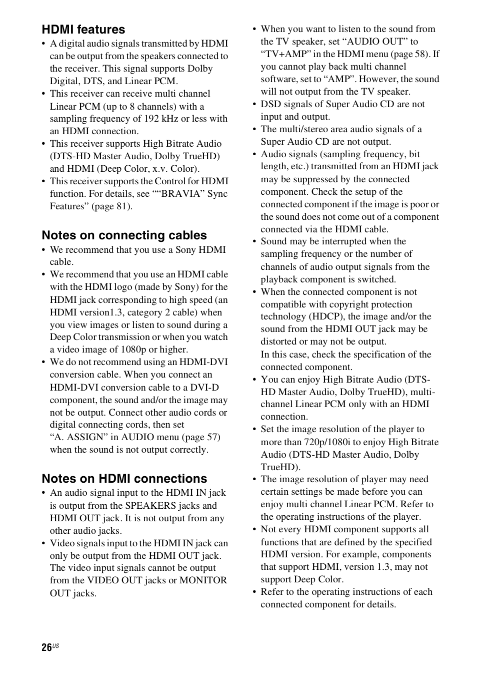 Hdmi features | Sony STR-DH800 User Manual | Page 26 / 124