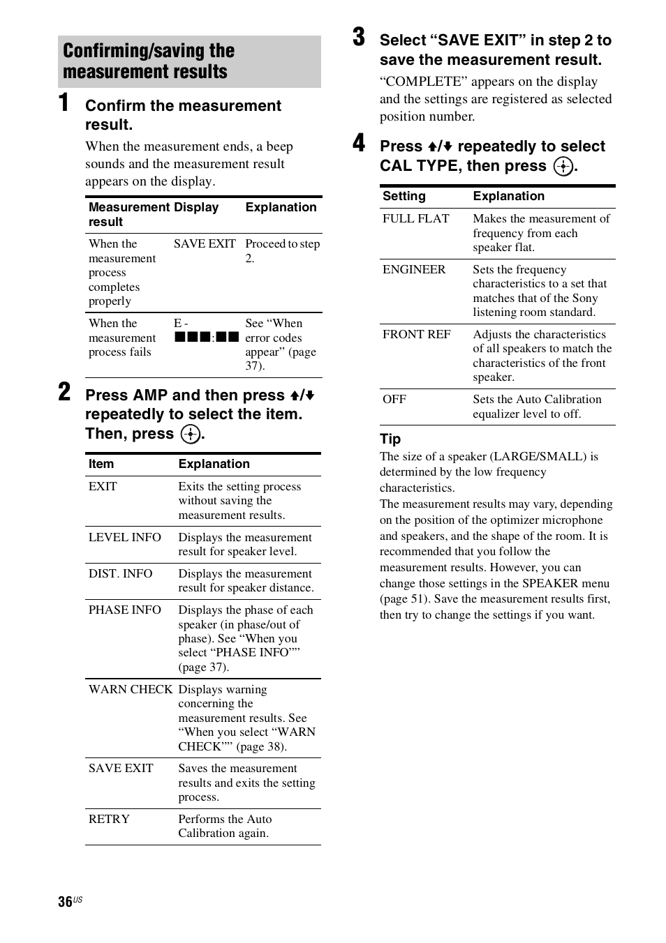 Confirming/saving the measurement results | Sony STR-DH800 User Manual | Page 36 / 124