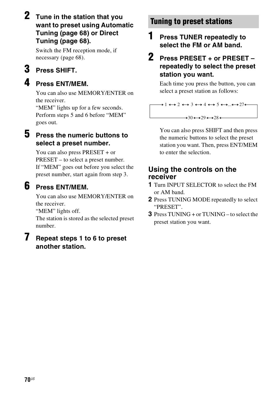 Tuning to preset stations | Sony STR-DH800 User Manual | Page 70 / 124