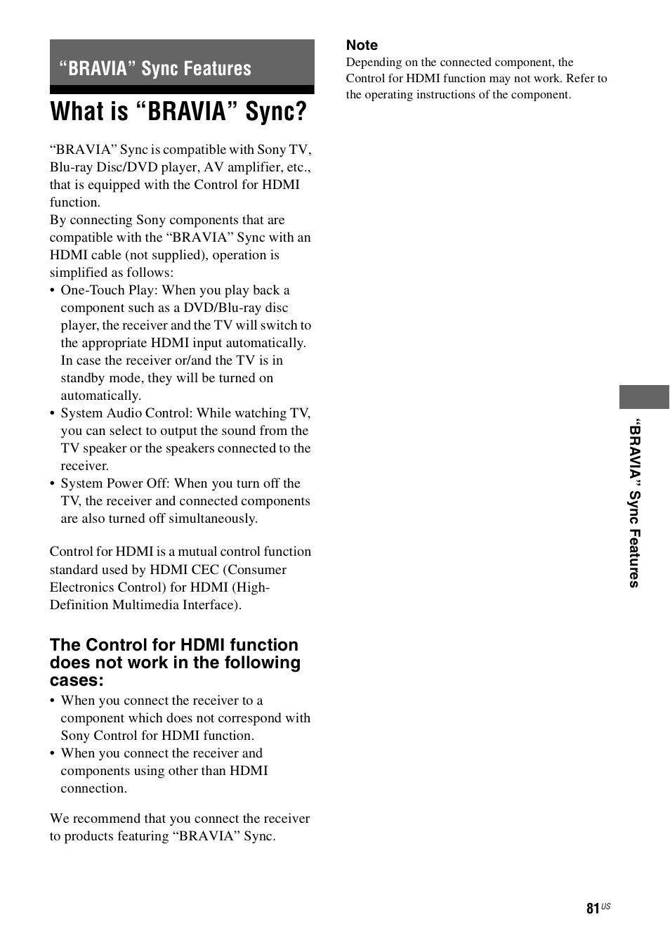 Bravia” sync features, What is “bravia” sync | Sony STR-DH800 User Manual | Page 81 / 124
