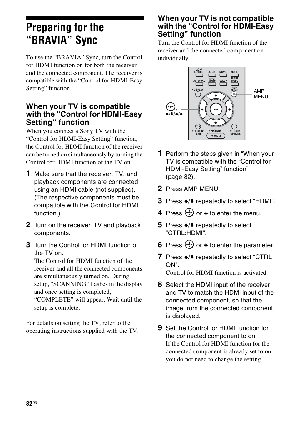 Preparing for the “bravia” sync | Sony STR-DH800 User Manual | Page 82 / 124