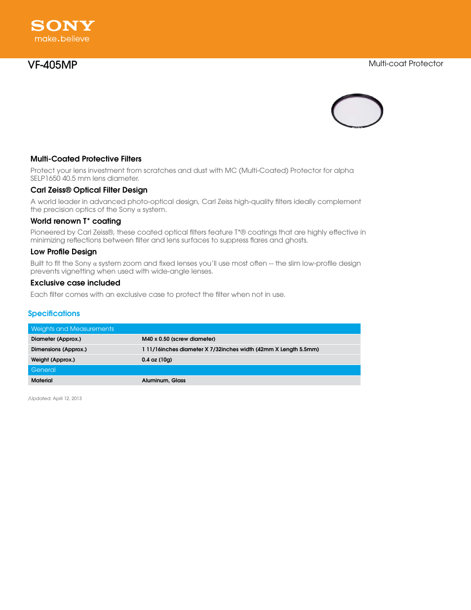 Sony VF-405MP User Manual | 1 page