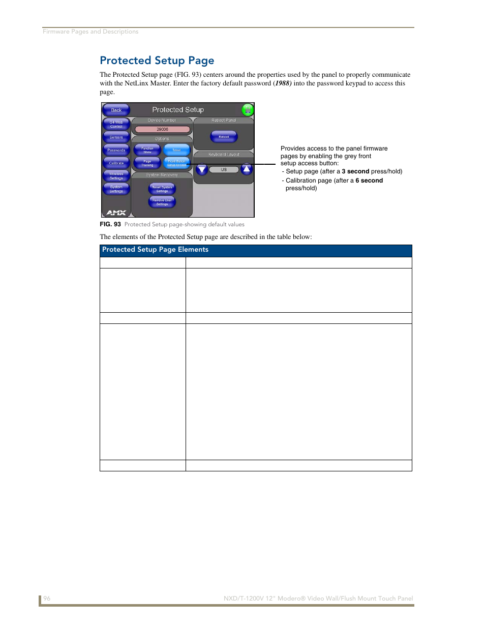 Protected setup page | AMX Modero NXT-1200V User Manual | Page 108 / 178