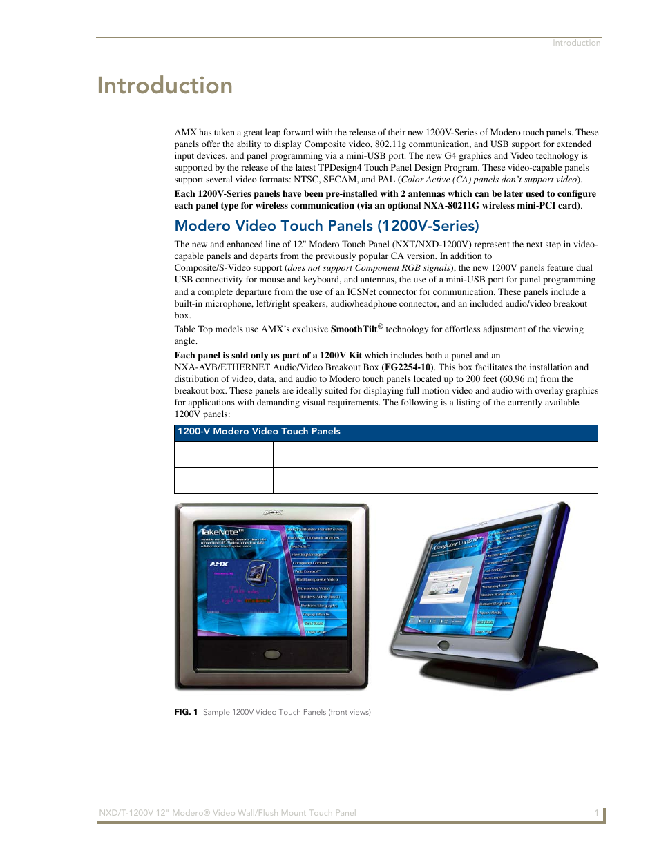 Introduction, Modero video touch panels (1200v-series) | AMX Modero NXT-1200V User Manual | Page 13 / 178