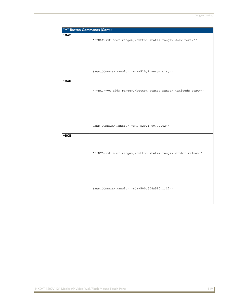 Bat ^bau ^bcb | AMX Modero NXT-1200V User Manual | Page 131 / 178