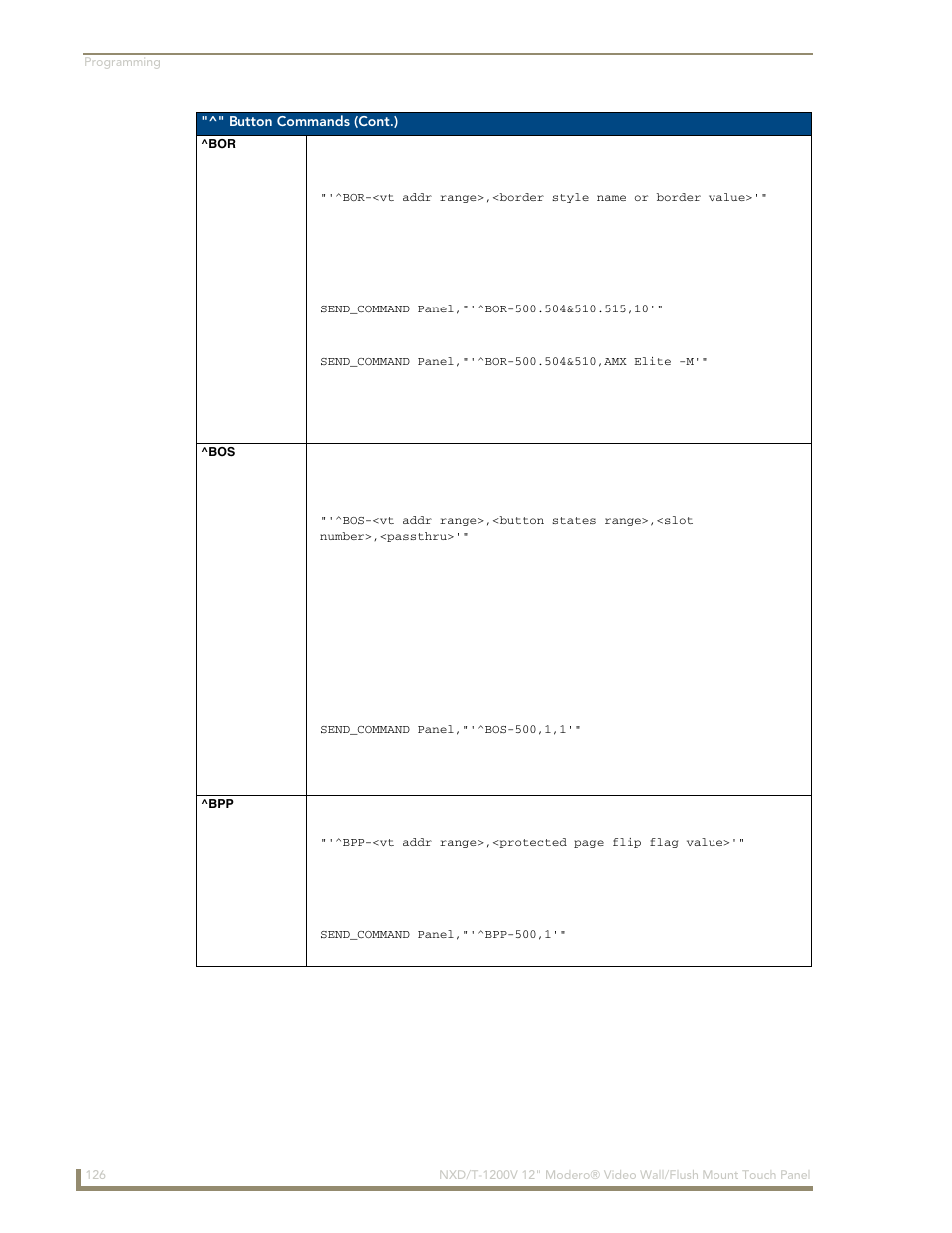 Bor ^bos ^bpp | AMX Modero NXT-1200V User Manual | Page 138 / 178