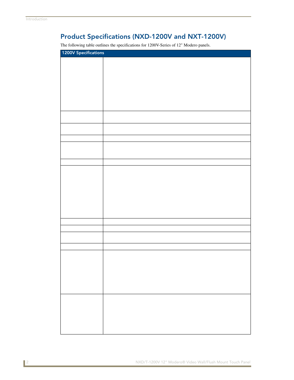 Product specifications (nxd-1200v and nxt-1200v) | AMX Modero NXT-1200V User Manual | Page 14 / 178