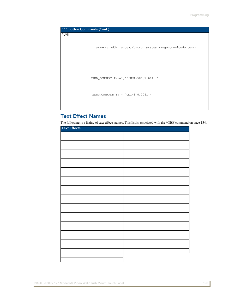 Text effect names | AMX Modero NXT-1200V User Manual | Page 147 / 178