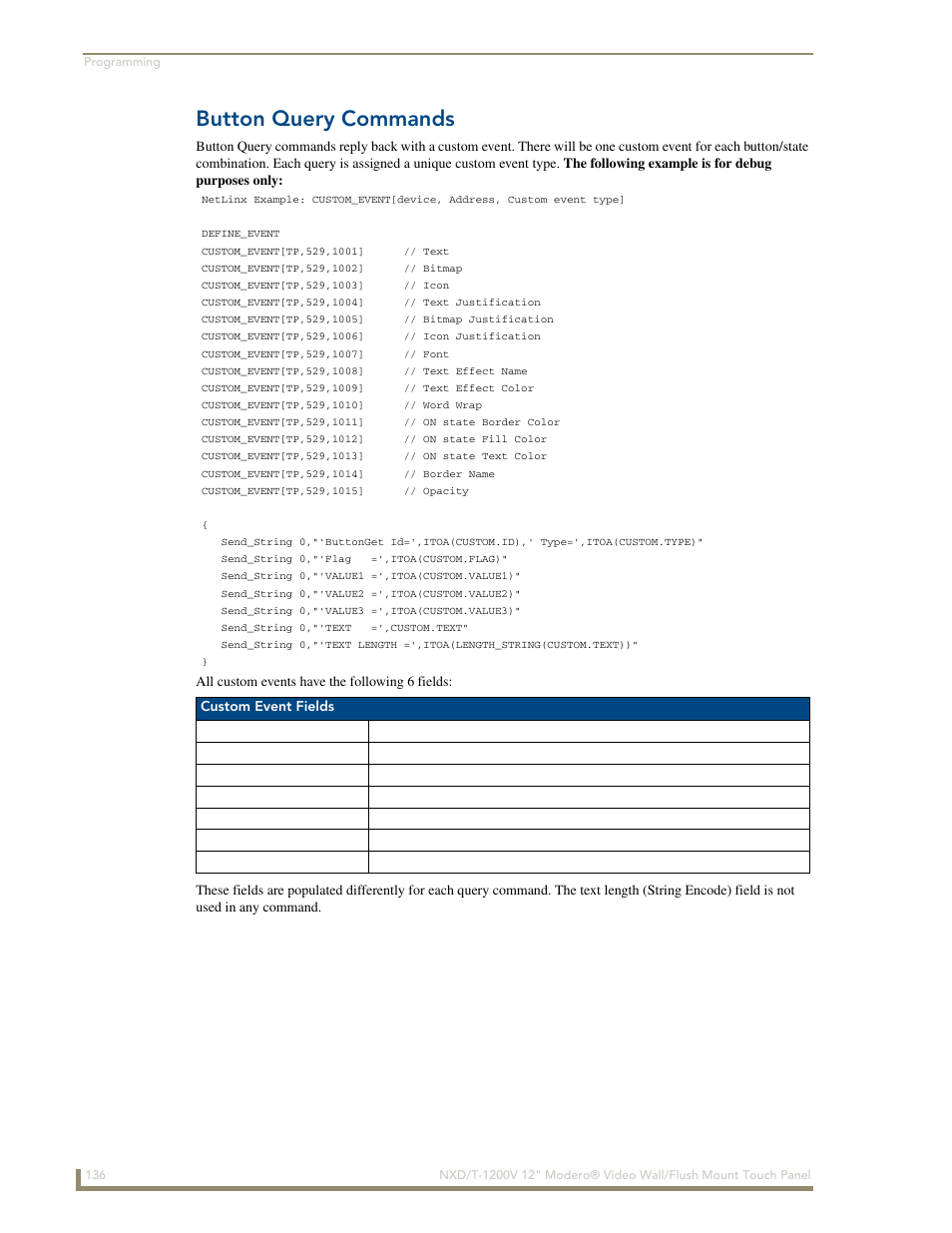 Button query commands | AMX Modero NXT-1200V User Manual | Page 148 / 178